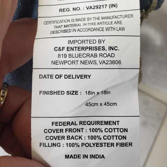 Carol& Frank blue and cream tassel striped printed decorative throw pillow 18X18 - Picture 2 of 8